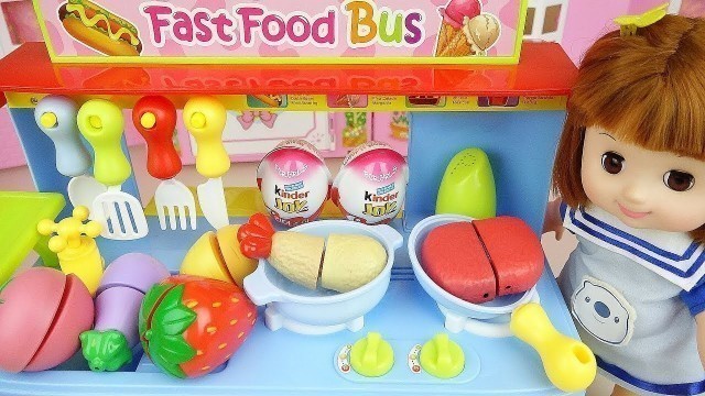 'Baby doll Kitchen food bus toys and baby Doli play'