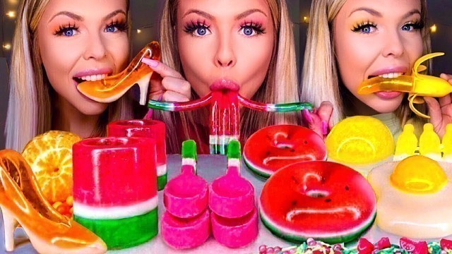 'ASMR MOST POPULAR JELLY FOOD *COMPILATION* CINDERELLA GLASS SLIPPER BANANA JELLY PRANK FOOD MUKBANG'