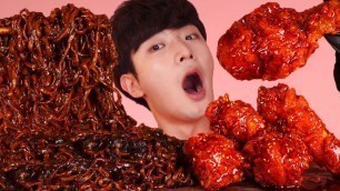 'ENG SUB)Amazing! Hot Spicy  Chicken+Black Bean Noodles Eat Mukbang