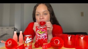 'ASMR RED FOOD EDIBLE SHOT GLASSES, JELLO BALL,TIKTOK JELLY FRUIT, POP ROCKS MUKBANG'