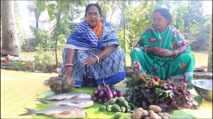 'Rui Fish Curry Dal and Note Sakh Recipe / Village Food Recipes.'