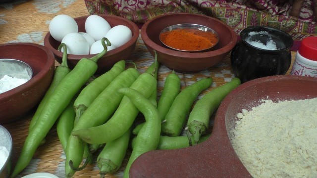 'village style Cooking chilli egg bajji recipe / Cooking By Village food Recipes'