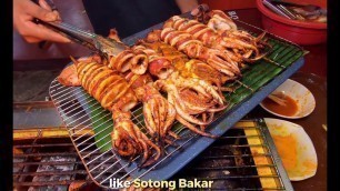 'Malaysian Street Food-AWESOME Sotong Bakar and Asam Pedas Telur Mayong at Bawal Power Sempoi,Taiping'