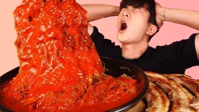 'ENG SUB)All-Time Spicy Noodles+Pork Belly Challenge Eat Mukbang