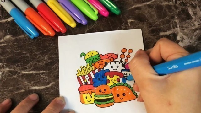 'Cách Vẽ Sticker Đồ Ăn Đơn Giản | Food Doodle Art For Beginners'