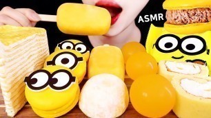 'ASMR YELLOW FOOD CREPE CAKE, MACARON, ICE CREAM, RICE CAKE, JELLY etc.노란색디저트 EATING SOUNDS MUKBANG먹방'