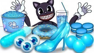 'Mukbang Animation Blue food ice cream jelly set Cartoon cat 먹방 애니메이션 파란 음식들을 먹는 카툰캣'