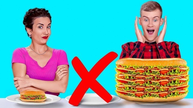 'SMALL VS MEDIUM VS BIG CHALLENGE ||Giant vs Tiny Food For 24 HOURS by 123 GO! CHALLENGE'