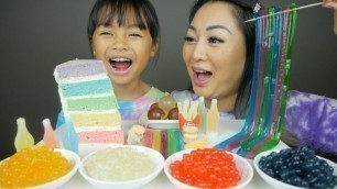 'Rainbow Cheese Cake, Popping Boba, Giant Jelly Noodles & FOOD Candy Mukbang | N.E Let\'s Eat'