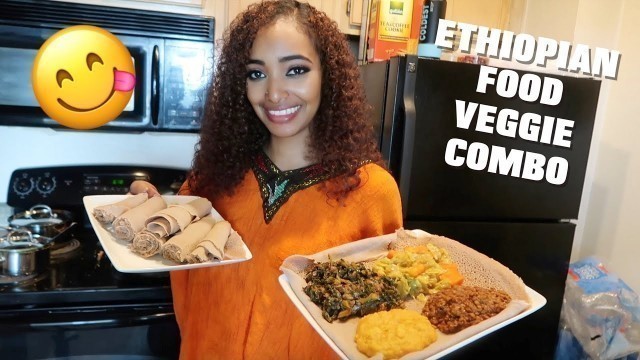 'Ethiopian Food Veggie Combo! Greens, Split Peas, Cabbage, Brown Lentils | Amena and Elias'