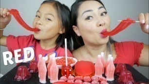 'RED Food Party! Red velvet mousse cake, Wax Bottles, Noodle jelly, Juicy Pen | N.E Let\'s Eat'