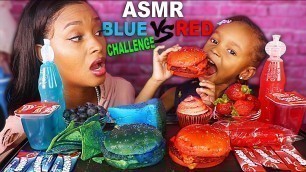 'ASMR RED FOOD VS BLUE FOOD CHALLENGE MUKBANG (JELLY CANDY CAKE SAUSAGE BURGER)먹방 QUEEN BEAST & LAYLA'