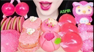 'ASMR PINK FOOD *EDIBLE FLOWER, STRAWBERRY DACQUOISE, OREO, JELLY JELLO 먹는 꽃 핑크 푸드 먹방 EATING SOUNDS'