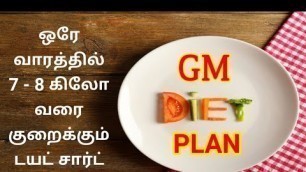 'GM Diet Plan For Weight loss In Tamil/Fast weight loss diet plan/ஒரே வாரத்தில் 7-8kg வரை குறைக்கலாம்'