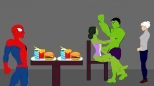 'Granny vs Spiderman, Hulk, She-Hulk - Food Battle - Drawing Cartoons 2 Animation'