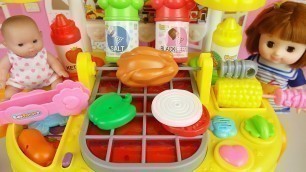 'Baby doll and grill kitchen food cooking toys play'