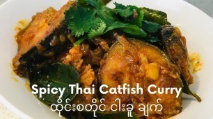 'Thai Street Food   Spicy Catfish Curry ENG SUB - ထိုင်းစတိုင် ငါးခူ ချက်'