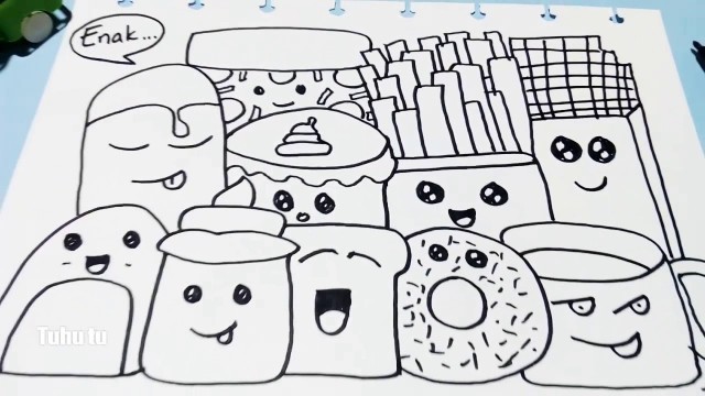 'Gampang gambarnya | Cute doodle art food simple | Cara gampang menggambar doodle art food'