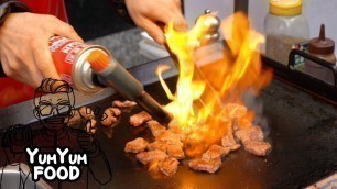 '서울 명동 길거리 음식, 우촌 불 스테이크, Fire steak, Korean Street Food, Myeongdong'