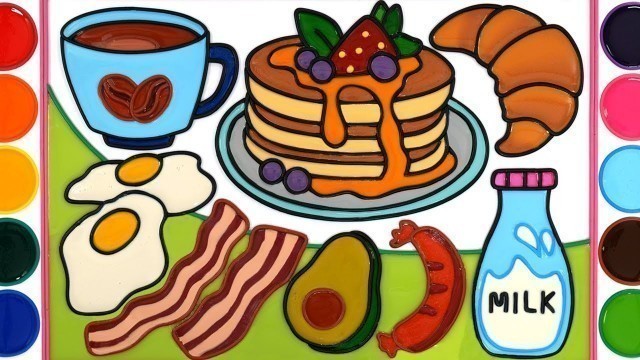 'Breakfast Foods, pancake Jelly Coloring & Painting | Menggambar & Mewarnai | Fried egg Satisfying'