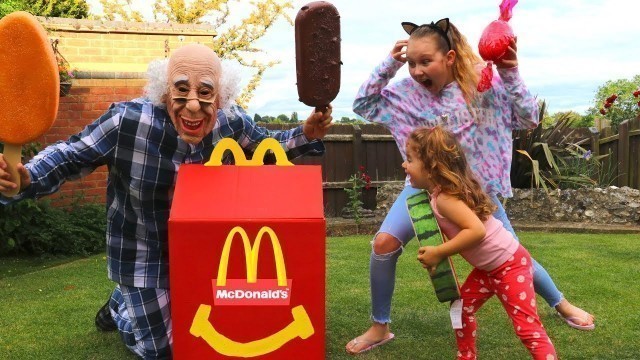 'Greedy Grandpa takes McDonalds! Kids Pretend Play Food Toys Ice Cream'