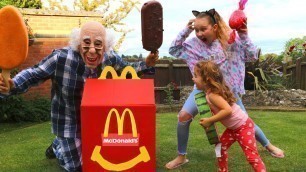 'Greedy Grandpa takes McDonalds! Kids Pretend Play Food Toys Ice Cream'