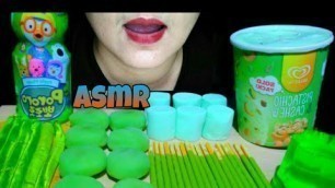 'ASMR *GREEN FOOD*, NOODLES JELLY, ICE CREAM, MOCHI, MARSHMALLOW & POCKY STICK || NAJOH ASMR.'