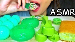 'ASMR GREEN FOOD, EDIBLE SPOON, JELLY BALL, JELLY DONUTS, GUMMY, CAKE *EATING SOUNDS*'