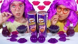 'ASMR PURPLE FOOD JELLY BALLS, POPING BOBA, TIK TOK JELLY FRUITS EATING MUKBANG'