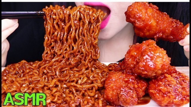 'ASMR BLACK BEAN NOODLES + FRIED CHICKEN 시크릿 양념치킨 짜장 불닭볶음면 먹방 (EATING SOUNDS) NO TALKING MUKBANG'