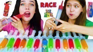 'ASMR Jello Shooter Race Challenge with Most Popular Sour Candy'