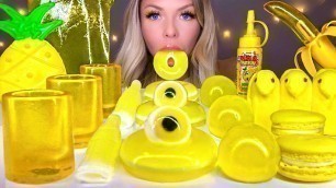 'ASMR MOST POPULAR *YELLOW FOOD* EDIBLE SHOT GLASS, JELLY DONUT, MACARONS, EYEBALL JELLY MUKBANG 먹방'