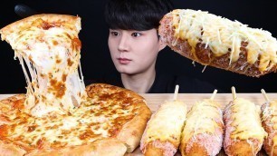 '페퍼로니 피자 핫도그 먹방ASMR MUKBANG PEPPERONI CHEESY PIZZA & DOUBLE CHEESE CORN DOGS ピザアメリカンドッグ eating sounds'