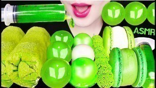 'ASMR GREEN FOOD *EDIBLE TOWEL, JELLO SHOOTER, TANGHULU JELLY 먹는 수건, 젤로 슈터, 탕후루 젤리 먹방 JANE ASMR'