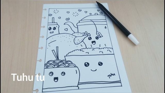 'Doodle Art Tutorial Food Simple | Cara Menggambar Doodle Food Mudah Gampang | Ayam Goreng'