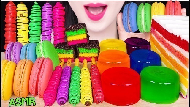 'ASMR RAINBOW FOODS *RAINBOW STICKS, CAKE POP, JELLY, MACARON 무지개 스틱, 케이크팝, 젤리, 마카롱 먹방 JANE ASMR 제인'