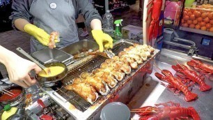 'Roasting LOBSTER TAILS with Melted Cheese. Korea Street Food in Myeongdong, Seoul'