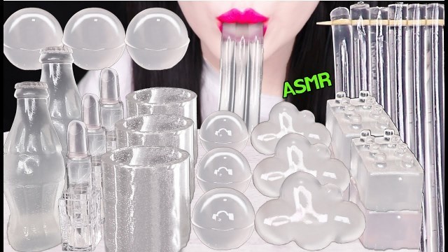 'ASMR CLEAR FOOD *EDIBLE SODA BOTTLE, EDIBLE CUP, EDIBLE LIPSTICK, LEGO JELLY 투명한 음식 먹방 EATING SOUNDS'