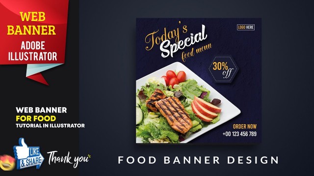 'Illustrator Tutorial | Simple Web Banner Design  Food Restaurant - Adobe Tutorial'