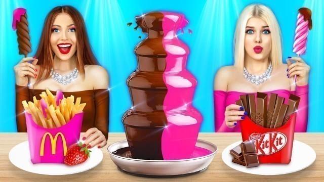 'Rich Girl vs Broke Girl Chocolate Fondue Challenge | Crazy Food Battle by RATATA COOL'