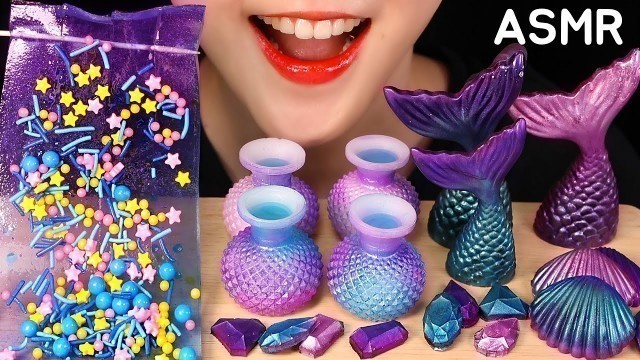 'PURPLE FOOD ASMR MERMAID FOOD ASMR WAX CANDY, SHEET JELLY, CHOCOLATE EATING SOUND NO TALKING'