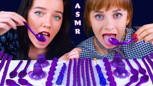 'CANDY ASMR PURPLE FOOD: SPOON JELLY, GUMMY TWIZZLERS, ROCK CANDY EATING SOUNDS LILIBU'