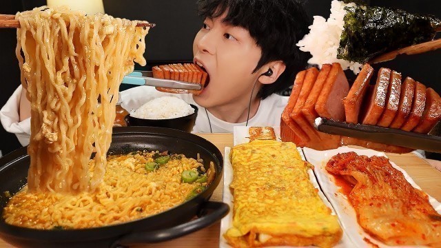 'ASMR MUKBANG | 직접 만든 진라면 계란말이 치즈 스팸 김치 김 먹방 & 레시피 FIRE NOODLES AND CHEESE SPAM EATING'