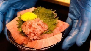 'Japanese Street Food - Seafood Sashimi Tuna Rice Bowl Kuromon Osaka Japan'