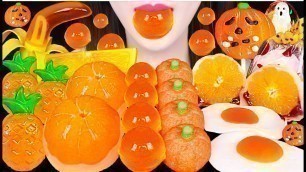 'ASMR ORANGE FOODS *FRIED EGG GUMMY, FRUIT RICE CAKE, JELLY BALL, FRUIT JELLO 오렌지 푸드 먹방 JANE ASMR 제인'