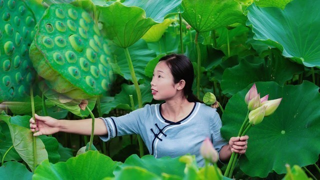 'Chinese food made with lotus | 它出淤泥而不染，濯清漣而不妖，一池荷花，一桌菜 | 野小妹wild girl  美食'