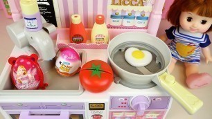 'Baby doll Kitchen cooking food toys with surprise eggs play'