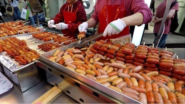 'Korea Street Food. Skewers Paradise in Seoul. Myeongdong District'