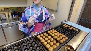 'Japanese Street Food in OSAKA - TAKOYAKI Dikoku Dotonbori  たこ焼き - ダイコクドラッグ - 道頓堀'