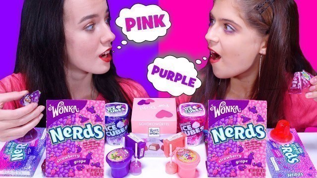 'Pink Food VS Purple Food Challenge (Hubba Bubba, Tik Tok Jelly) MUKBANG by LiLiBu'